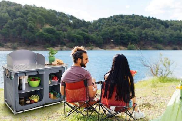 TOURIST-KEITTIÖKAAPPI kokoontaitettava puutarhapöytäkassi CAMPING-pöytä