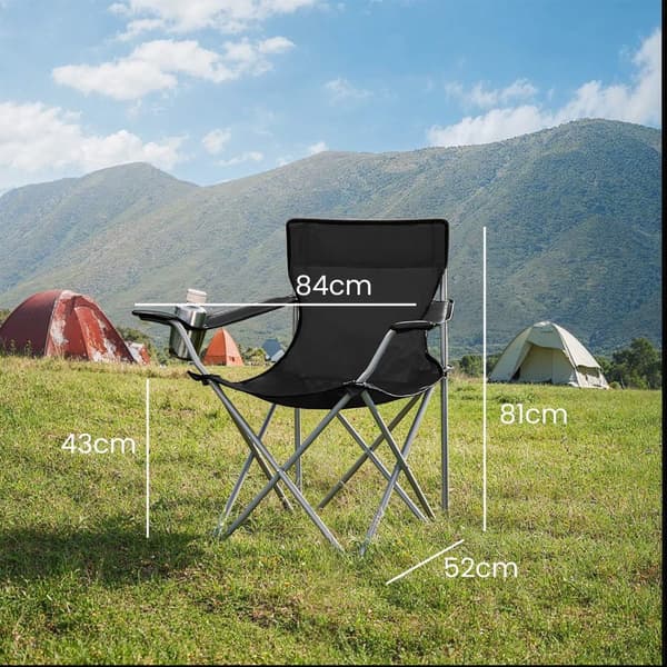 Foldestole sæt af 2 - Campingstole med armlæn - bærbar og robust - sort