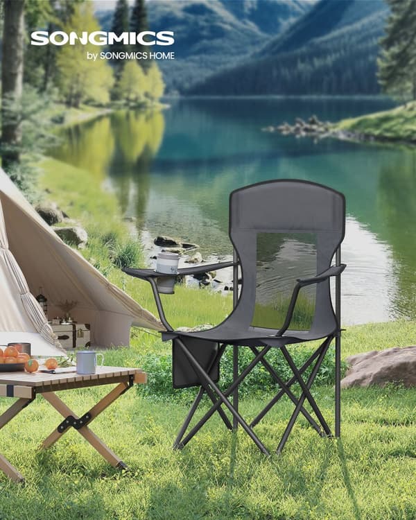 Campingstolsæt med 2 med justerbare armlæn, Leigrijs