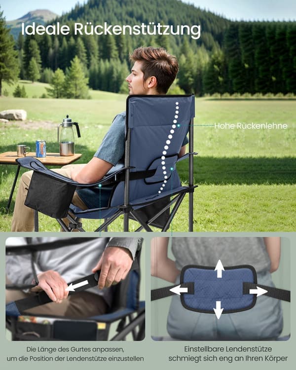 Campingstol med kopholder og skumfyldning, Harbor Blue