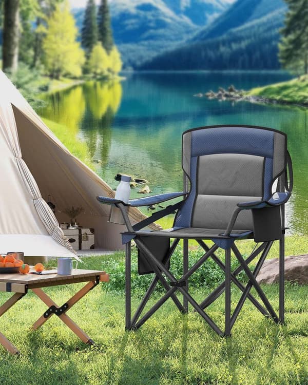 Campingstol med kopholder og skumfyldning, Harbor Blue