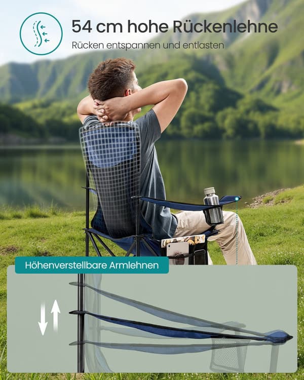 Campingstole sæt med 2 med justerbare armlæn, Harbor Blue