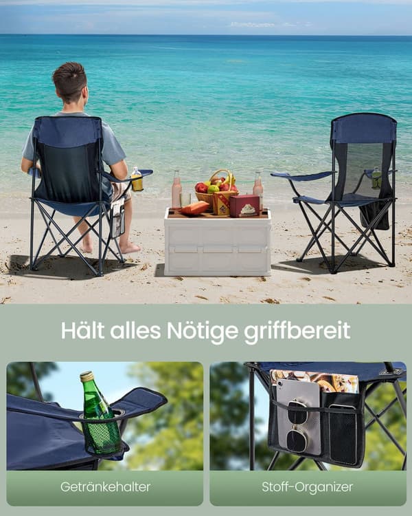 Campingstole sæt med 2 med justerbare armlæn, Harbor Blue
