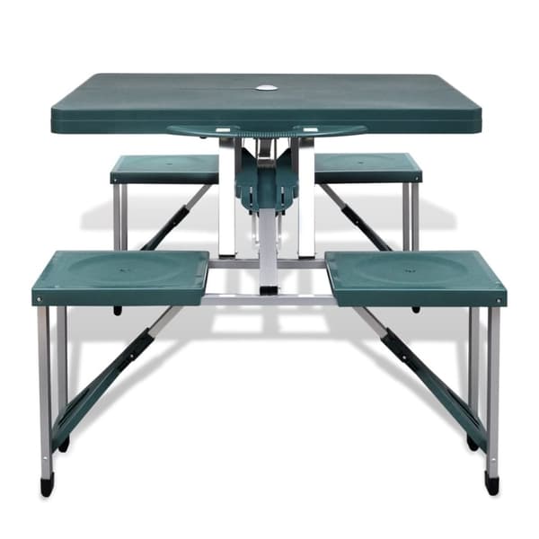Hopfällbart campingbord med 4 pallar aluminium ljusgrön