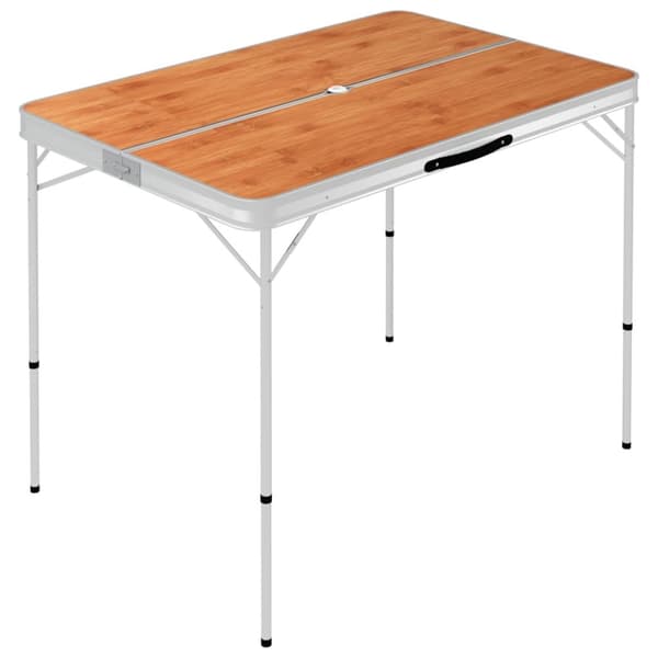 Hopfällbart campingbord med 2 bänkar aluminium brun