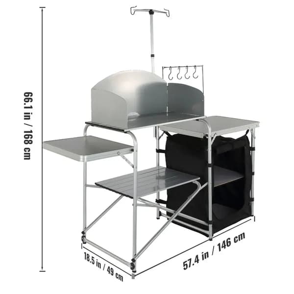 Udendørs køkkenbord, foldbart design, aluminiumslegeringsbeslag, 1 Skab