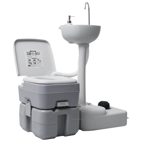 vidaXL transportabelt campingtoilet og -håndvask grå