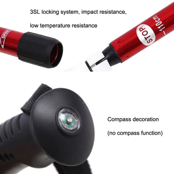 JUNGLELEOPARD 3-sektioneret lige håndtag Aluminium Trekking Pole Multifunktionelle Walking Håndkrykker, Længde: 66-135cm (Rød)