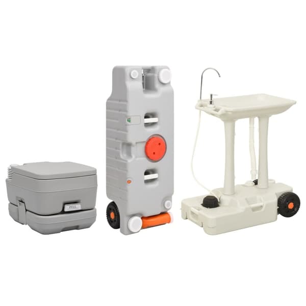 transportabelt campingtoilet og håndvask med vandbeholder