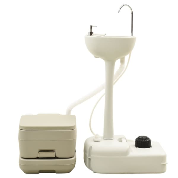 transportabelt campingtoilet 10+10 l og håndvask 20 l grå