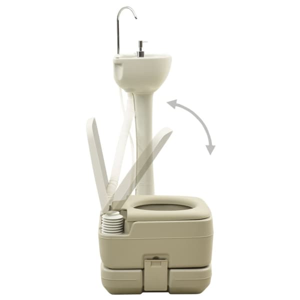 transportabelt campingtoilet 10+10 l og håndvask 20 l grå
