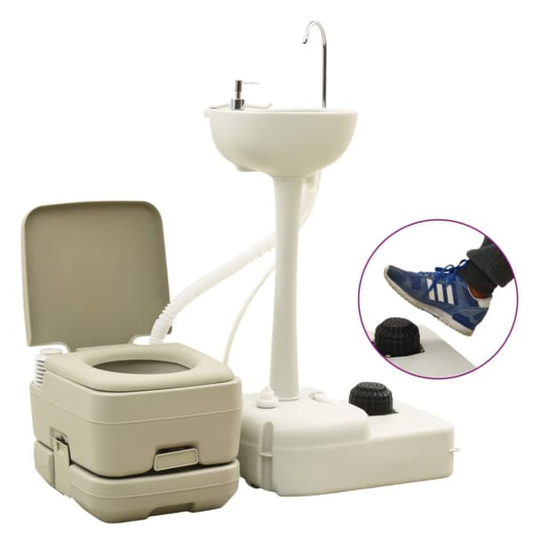 transportabelt campingtoilet 10+10 l og håndvask 20 l grå
