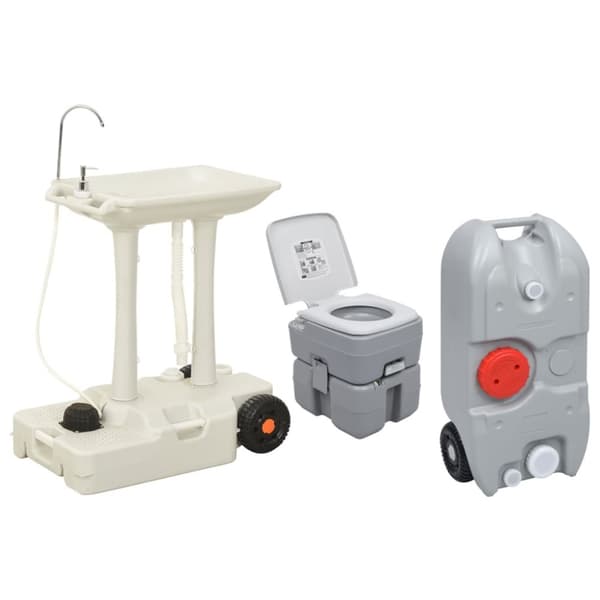 transportabelt campingtoilet og håndvask med vandbeholder