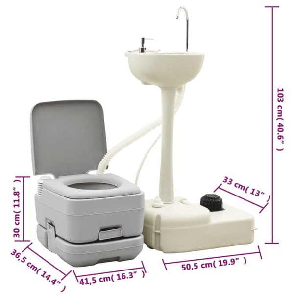 transportabelt campingtoilet og håndvask med vandbeholder