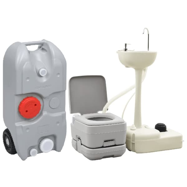 transportabelt campingtoilet og håndvask med vandbeholder