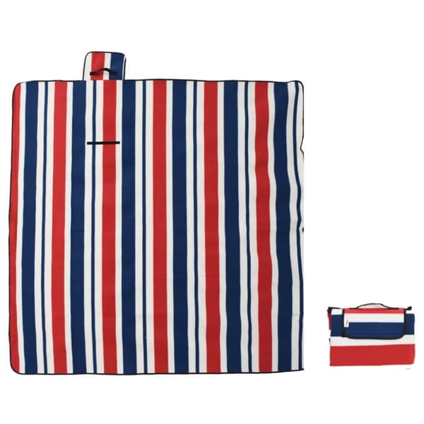 vidaXL Picknickfilt vikbar röd och blå randig 200x200 cm sammet