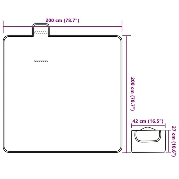 vidaXL picnictæppe 200x200 cm foldbart bølget fløjl blå