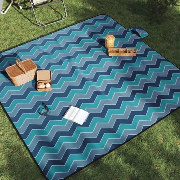 vidaXL picnictæppe 200x200 cm foldbart bølget fløjl blå