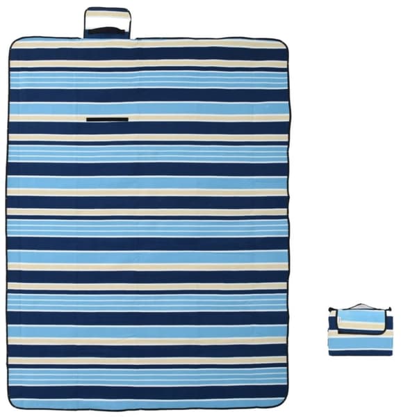 vidaXL picnictæppe 200x150 cm foldbart bølget fløjl blå og hvid