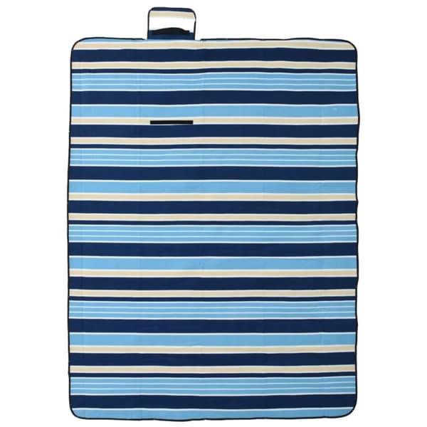 vidaXL picnictæppe 200x150 cm foldbart bølget fløjl blå og hvid