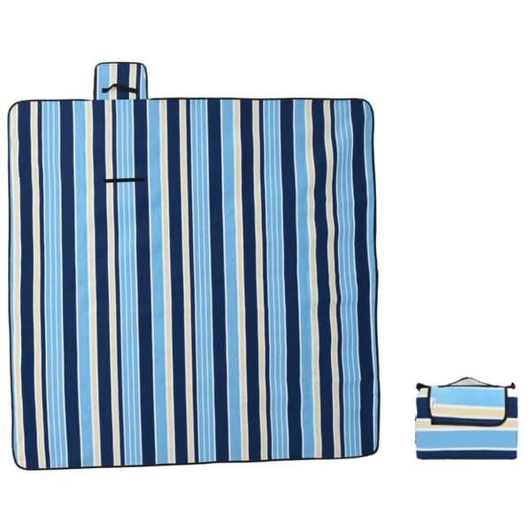 vidaXL picnictæppe 200x200 cm foldbart bølget fløjl blå og hvid