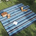 Miniatyrbillede 1 af 6: vidaXL picnictæppe 200x200 cm foldbart bølget fløjl blå og hvid