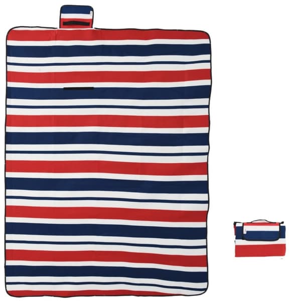 vidaXL Picknickfilt vikbar röd och blå randig 200x150 cm sammet