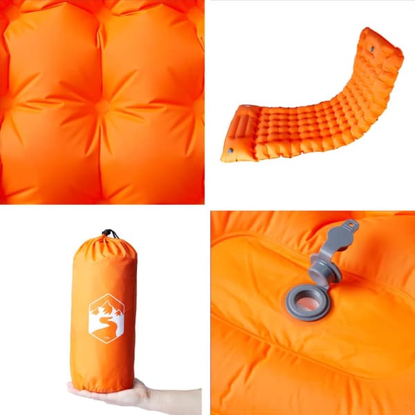 Självuppblåsande campingmadrass med kudde 1 person orange