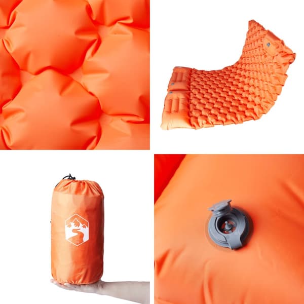 Självuppblåsande campingmadrass med kuddar 2 personer orange