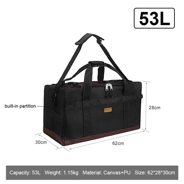 Campingtaske, 120L kapacitet, holdbar lærredskonstruktion,Khaqi 120L