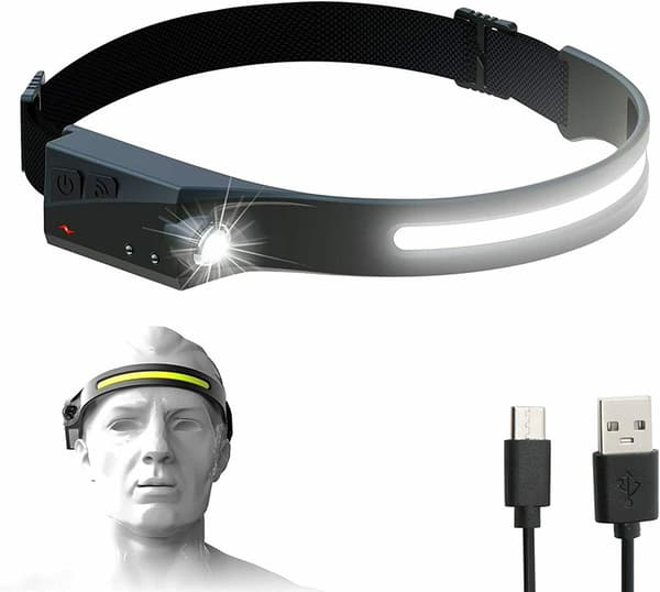 LED forlygte med bevægelsessensor IPX4 USB-C 1200 mAh sort