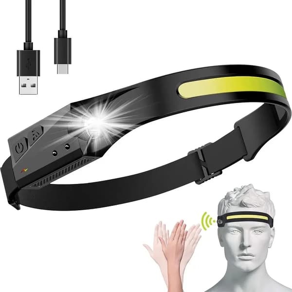 LED forlygte med bevægelsessensor IPX4 USB-C 1200 mAh sort