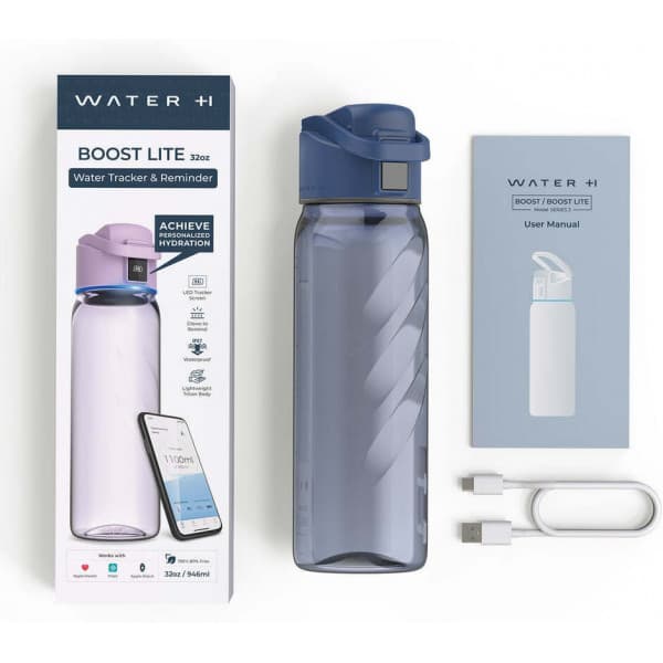 WaterH BOOST Lite Chug Lid smart vattenflaska, 946 ml, blå