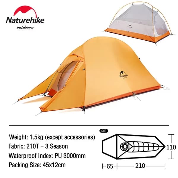 Naturehike ultrakevyt retkiteltta, 1,5 kg paino, vedenpitävä 3000 mm,Oranssi-210T