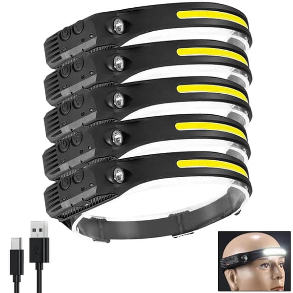 LED-päävalo, 350 lumenia, USB-ladattava,Otsalamppu - 5kpl