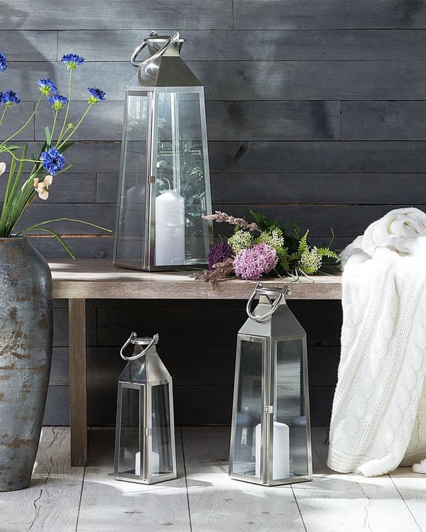 Ljuslykta Metall Silver Rostfritt Stål H 53 cm Avsmalnande Pelare Ljushållare