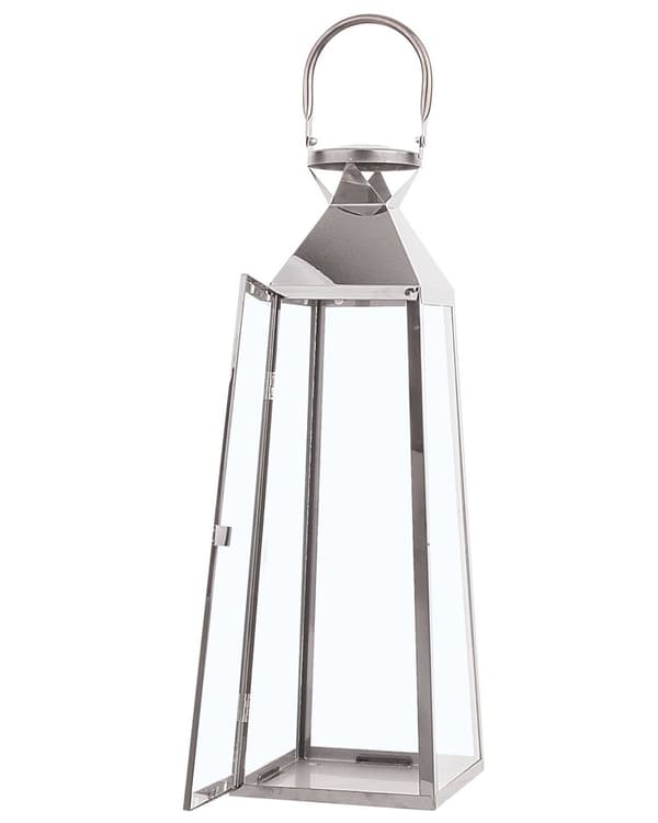 Ljuslykta Metall Silver Rostfritt Stål H 53 cm Avsmalnande Pelare Ljushållare