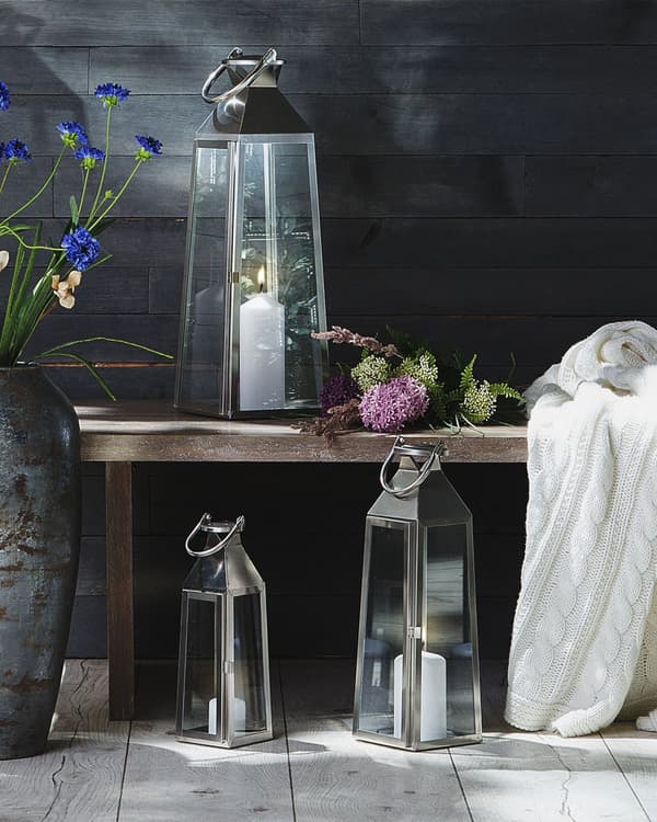 Ljuslykta Metall Silver Rostfritt Stål H 53 cm Avsmalnande Pelare Ljushållare
