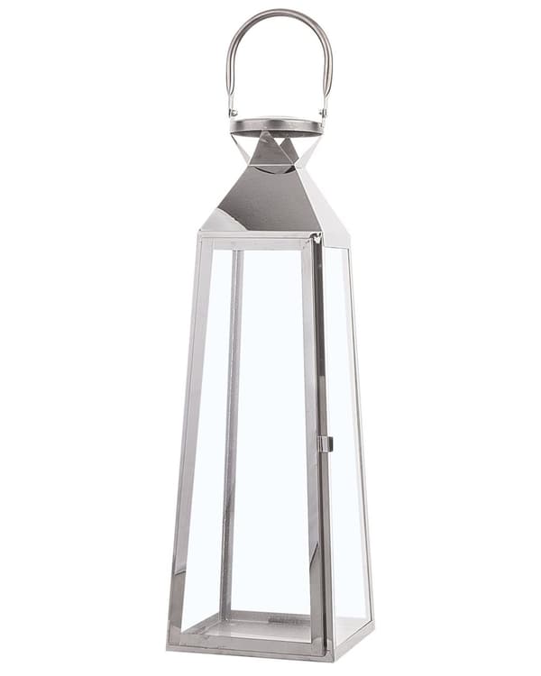 Ljuslykta Metall Silver Rostfritt Stål H 53 cm Avsmalnande Pelare Ljushållare