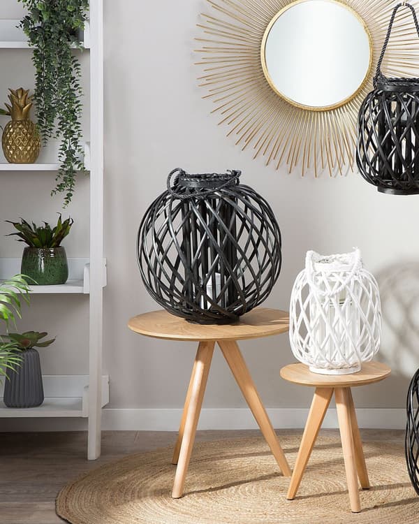 Ljuslykta Svart Pilträ och Glas 41 cm Rund Inomhus Utomhus Skandinavisk