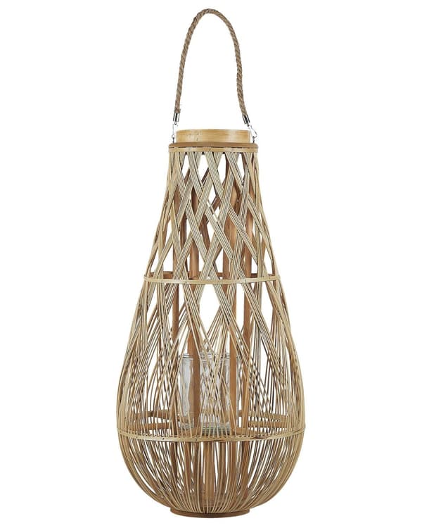 Ljuslykta Ljus Bambuträ och Glas 77 cm Inomhus Utomhus Vävd Ljushållare Skandinavisk Boho