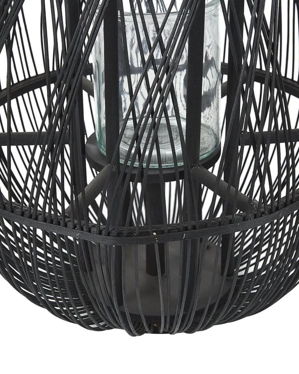 Ljuslykta Svart Bambuträ och Glas 75 cm Inomhus Utomhus Skandinavisk
