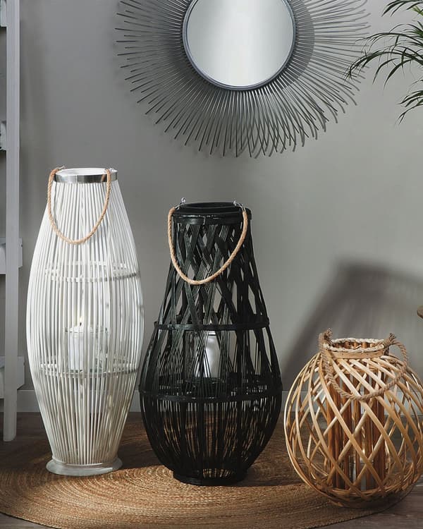 Ljuslykta Svart Bambuträ och Glas 75 cm Inomhus Utomhus Skandinavisk