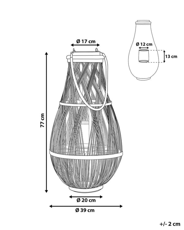 Ljuslykta Vit Bambuträ och Glas 75 cm Inomhus Utomhus Skandinavisk
