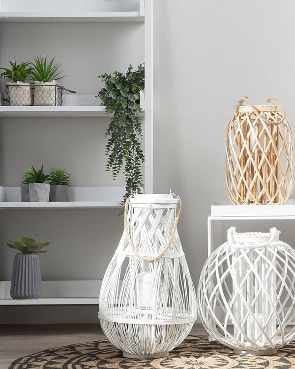 Ljuslykta Vit Bambuträ och Glas 75 cm Inomhus Utomhus Skandinavisk