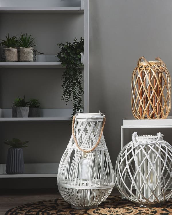Ljuslykta Vit Bambuträ och Glas 75 cm Inomhus Utomhus Skandinavisk