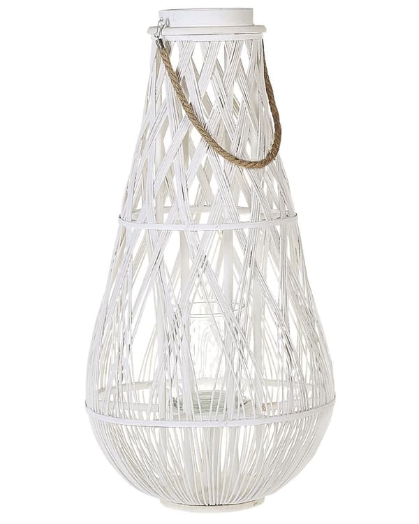 Ljuslykta Vit Bambuträ och Glas 75 cm Inomhus Utomhus Skandinavisk