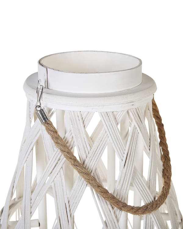 Ljuslykta Vit Bambuträ och Glas 56 cm Inomhus Utomhus Skandinavisk