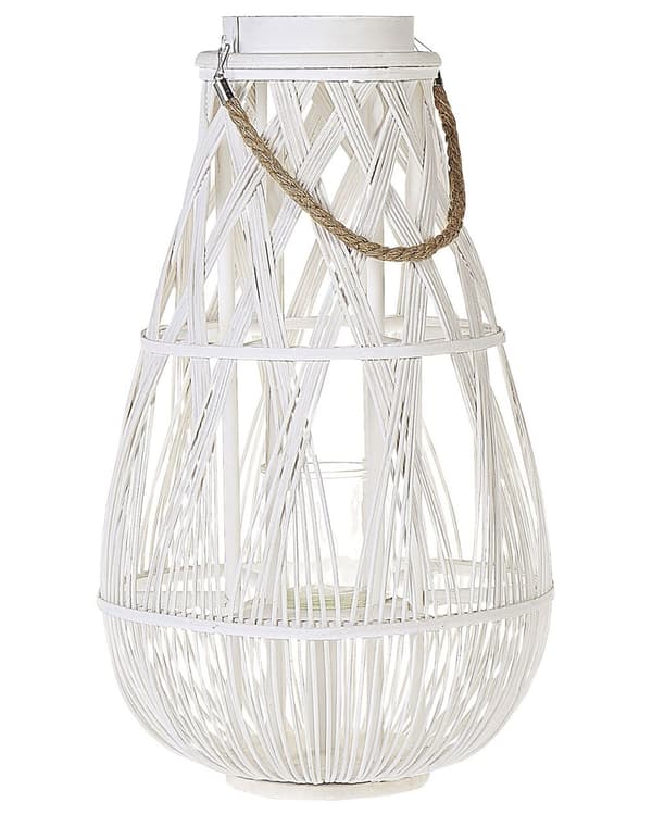 Ljuslykta Vit Bambuträ och Glas 56 cm Inomhus Utomhus Skandinavisk