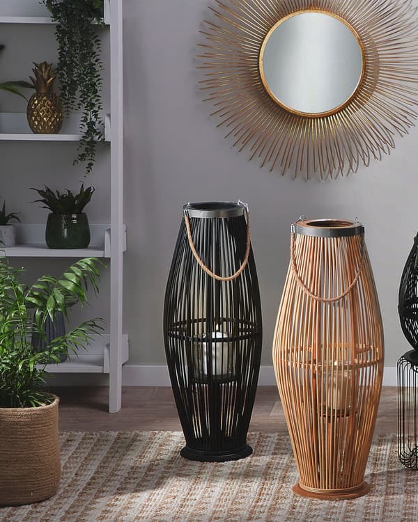 Ljuslykta Svart och Glas 72 cm Inomhus Utomhus Vävd Ljushållare